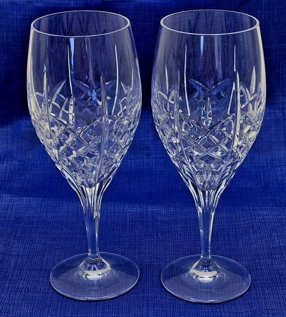 Pair Gorham King Edward Crystal Water Goblets 8.5" Iced Tea Glasses Set of 2